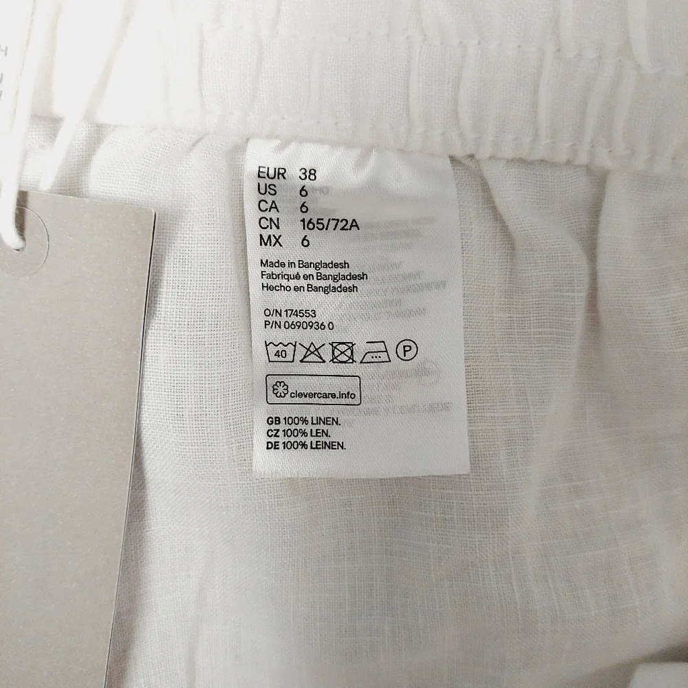 H&M White Linen High Rise Pajama Pants 5075